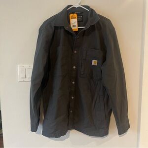 NEW Carhartt Rugged Flex Canvas Fleece Lined Grey Snap Jacket Mens Medium Relax